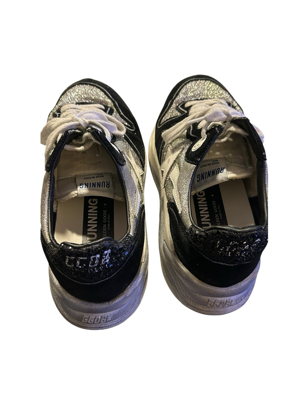Golden Goose Running Sneakers BLK/SIL Glitter Lived-In/Distressed Luxe Sz 38 / 8 - Picture 7 of 16